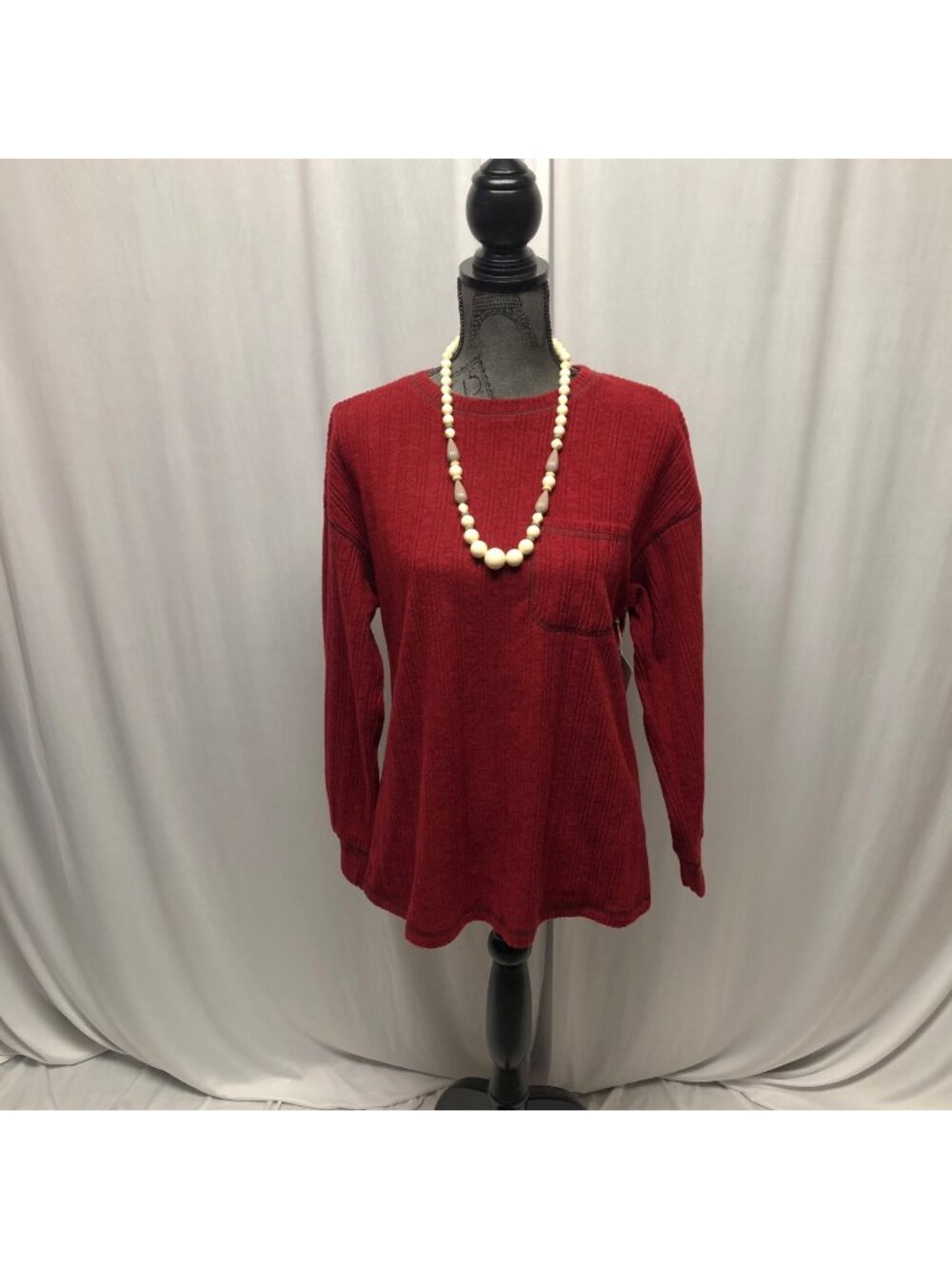 Maroon Red Ribbed Knit Long Sleeve Top Womens Size XL Soft Comfy Sweater NEW